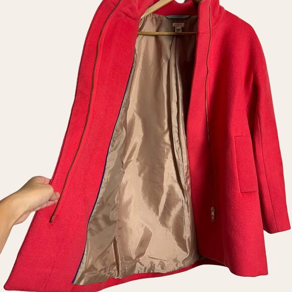 J. Crew Watermelon Pink Red Cocoon Wool Blend City Coat Size 10 - Picture 3 of 9